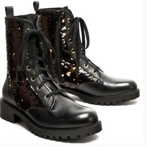 Zara Lace Up Combat Boots Sequin size 8.5